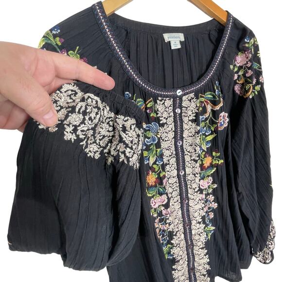 SUNDANCE Women’s Agatha Bloom Floral Embroidered Boho Long Sleeve Top - Picture 4 of 5